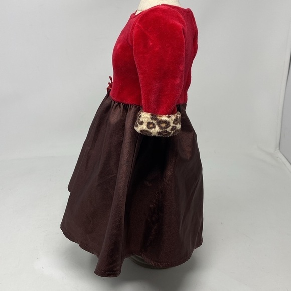 American Girl Chocolate Cherry Party Dress Gown Leopard Trim - Picture 4 of 13